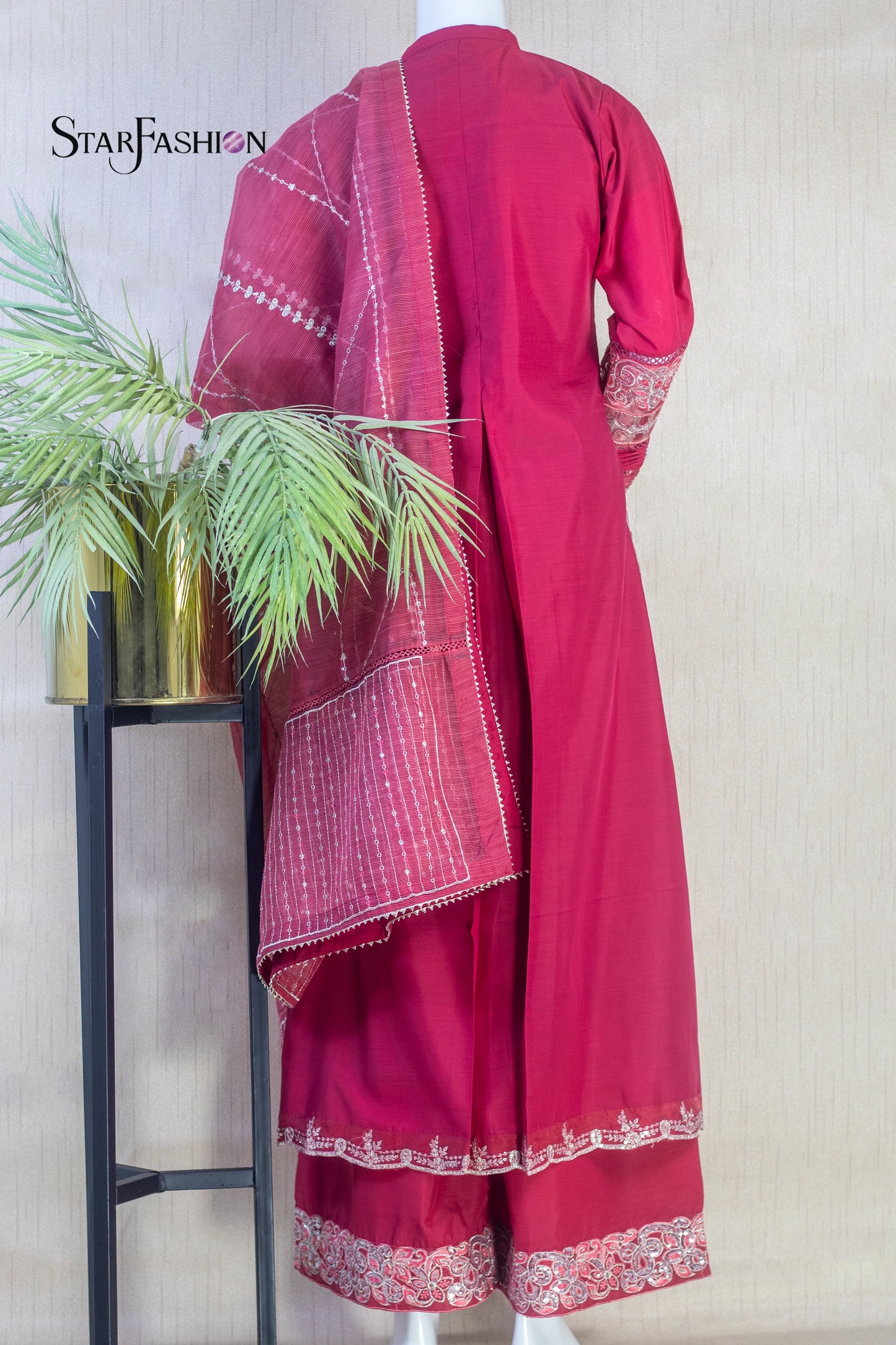 3-Piece Dress with Khaddi Dupatta & Palazzo