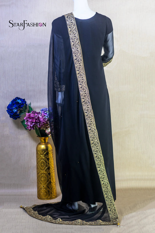 Elegant Chiffon Ensemble with Silk Straight Trouser & Dupatta