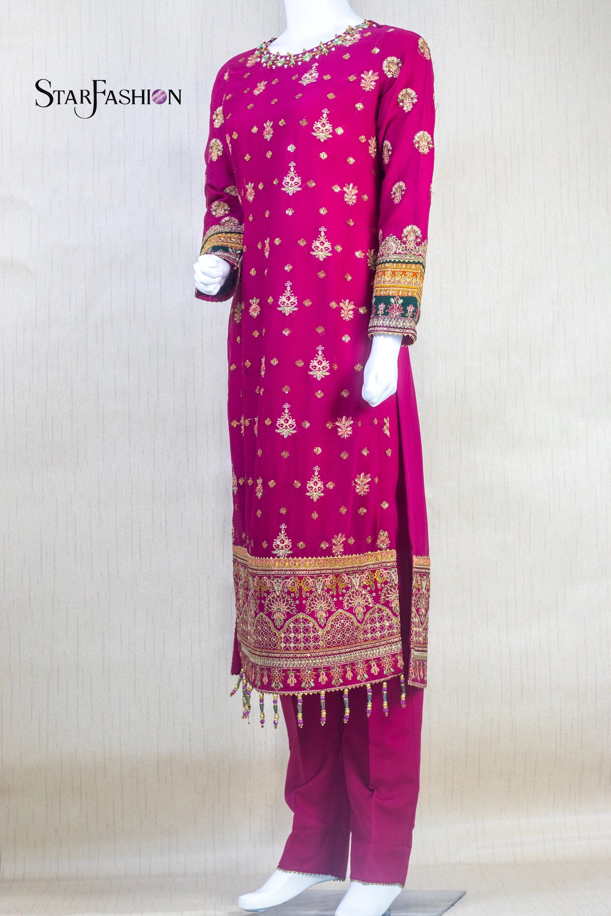 Shocking Pink Embroidered Chiffon Suit | Elegant Pakistani Festive Wear