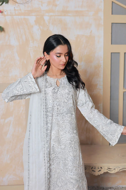 Embroidered Chiffon Straight Kurta with Crush Plazzo