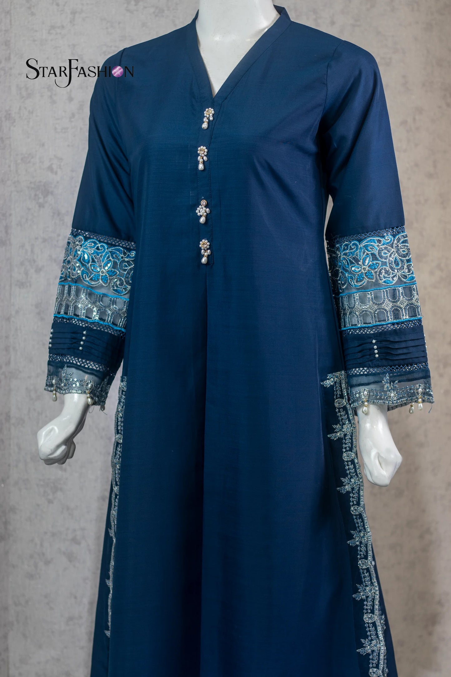 3-Piece Dress with Khaddi Dupatta & Palazzo