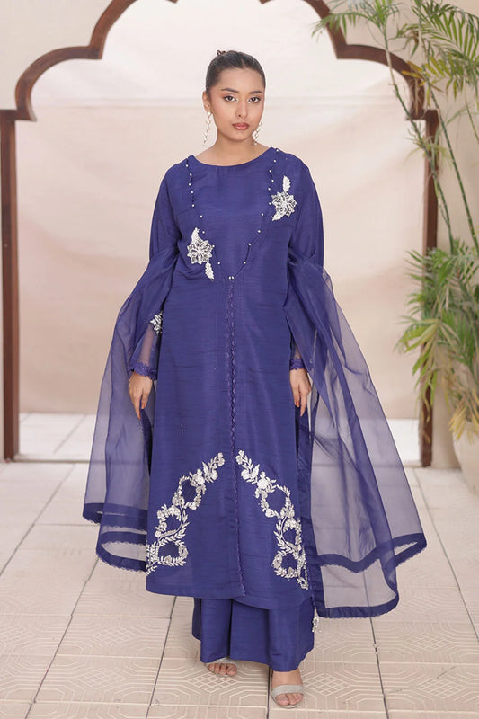 Coat Style Silk Suit with Net Dupatta & Plazzo