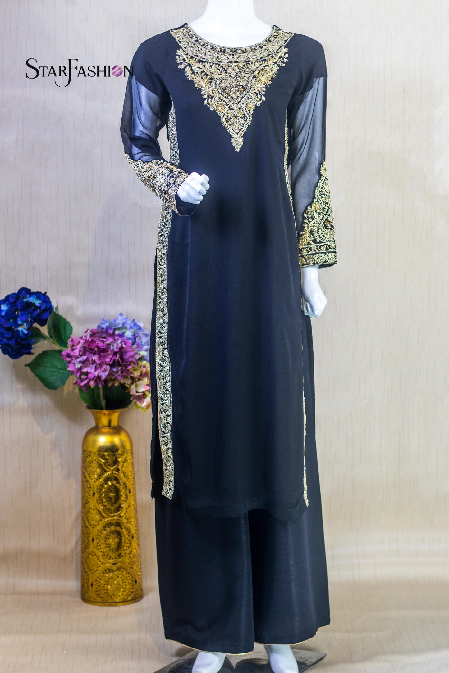 Elegant Chiffon Ensemble with Silk Straight Trouser & Dupatta