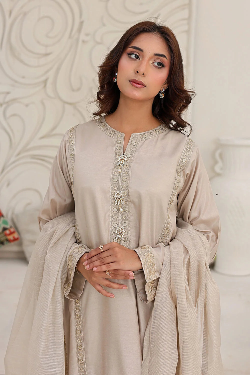 Refined Embroidered Raw Silk Straight-Cut Kurta Set