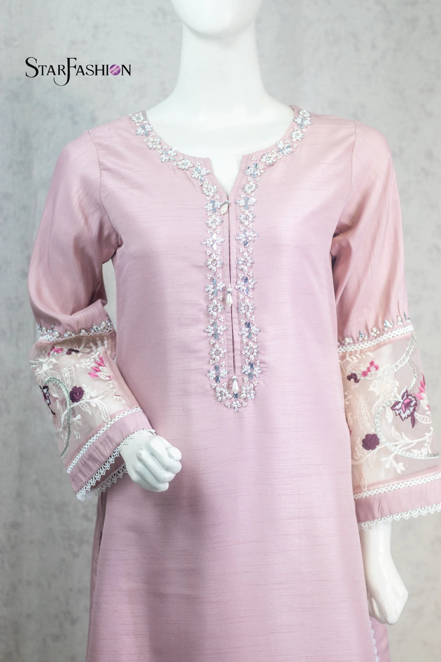 Elegant Silk Ensemble with Embroidered Organza Dupatta