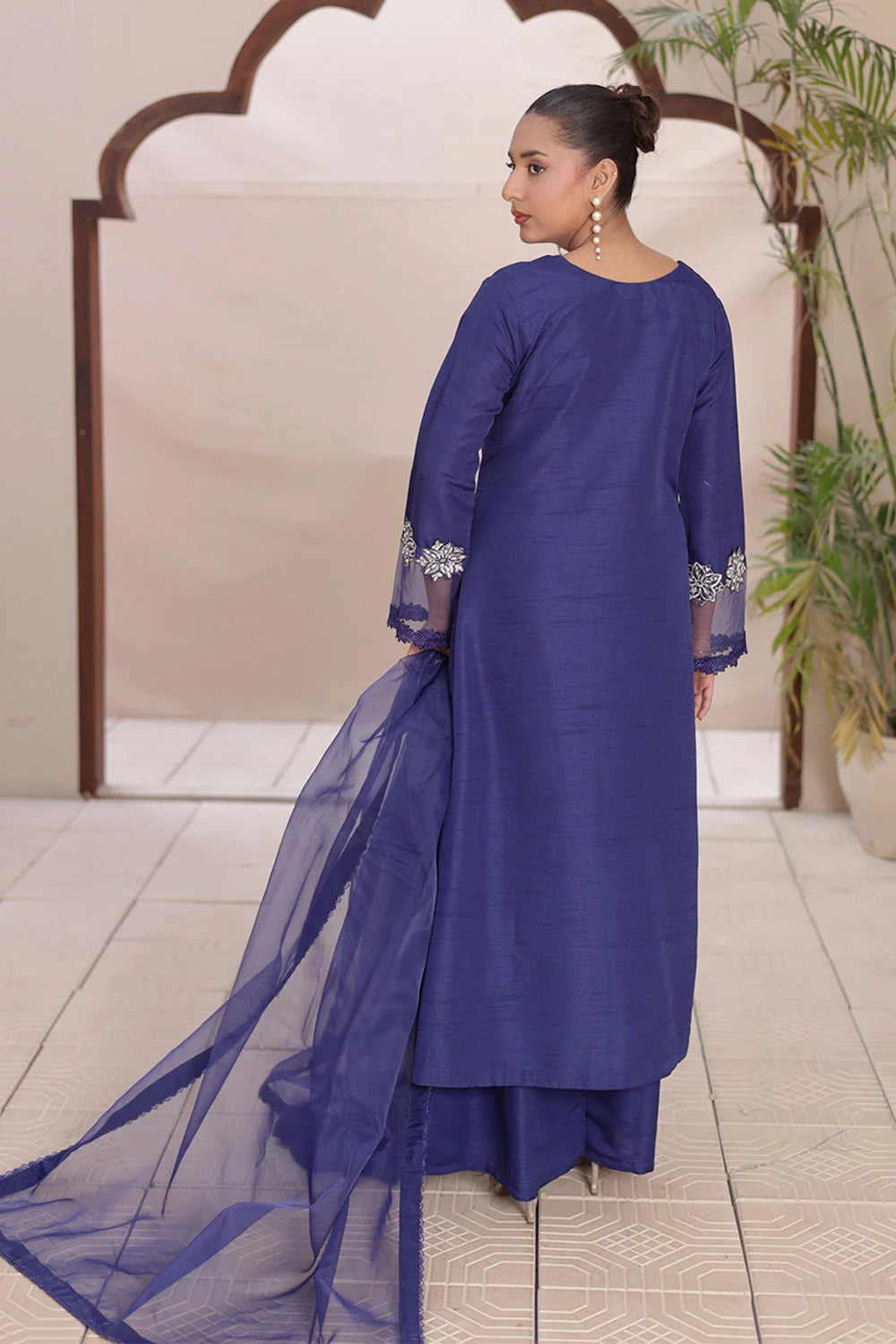 Coat Style Silk Suit with Net Dupatta & Plazzo