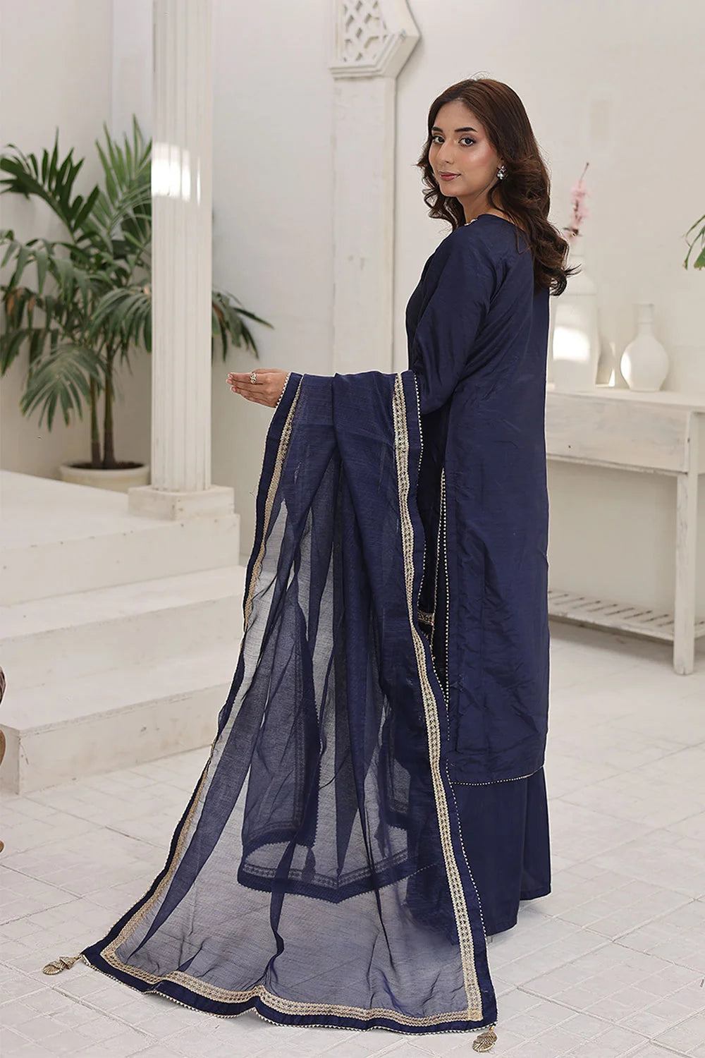 Embroidered Raw Silk Suit with Khaddi Net Dupatta