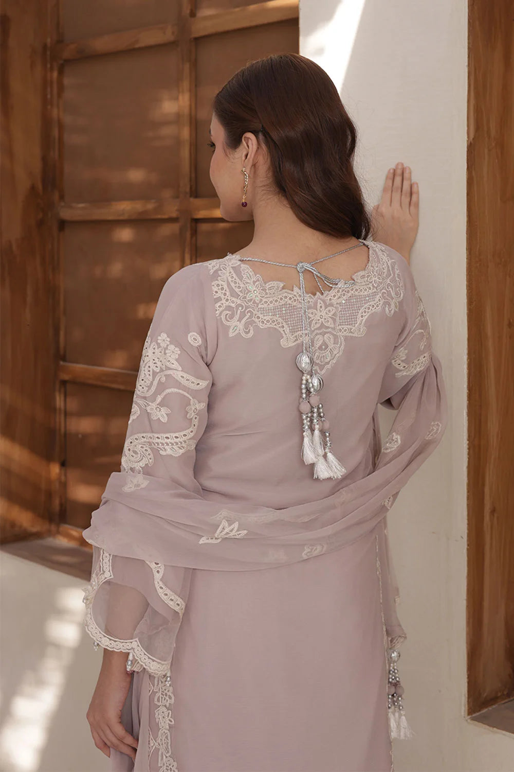 Chiffon A-Line Dress with Embroidered Dupatta & Gharara