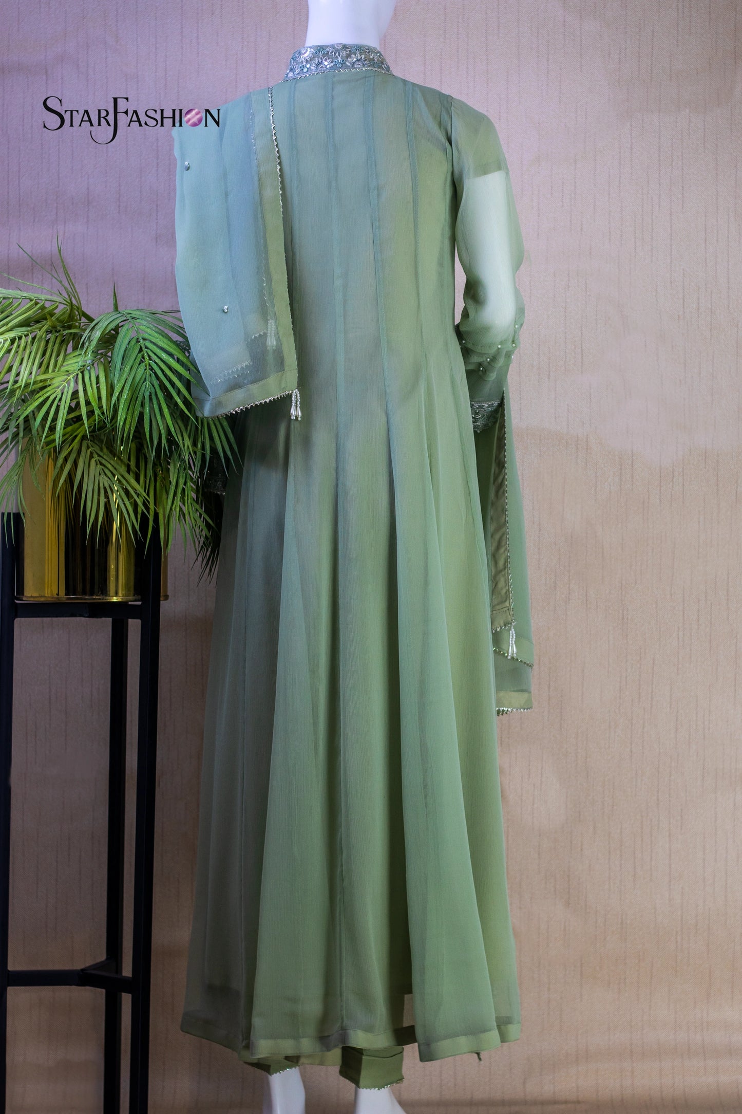 Iridescent Chiffon Ensemble with Silk Trouser & Dupatta