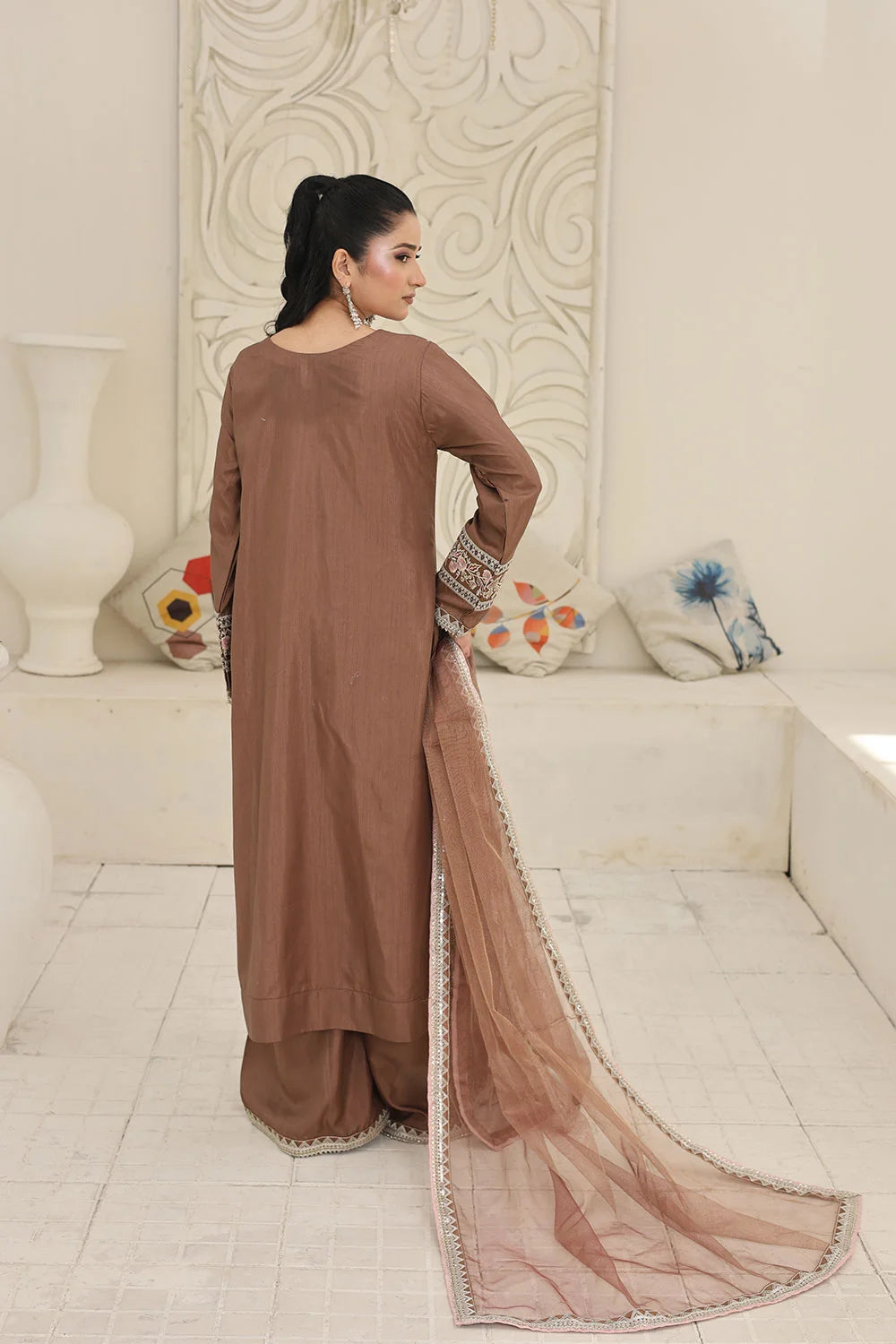 Embroidered Raw Silk Suit with Khaddi Net Dupatta