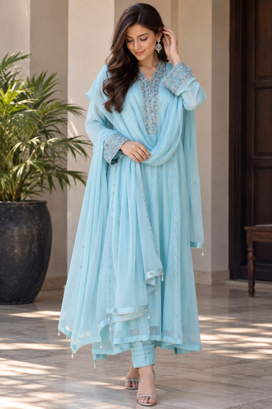 Celestial Flow โ Chiffon Frock 3-Piece Suit