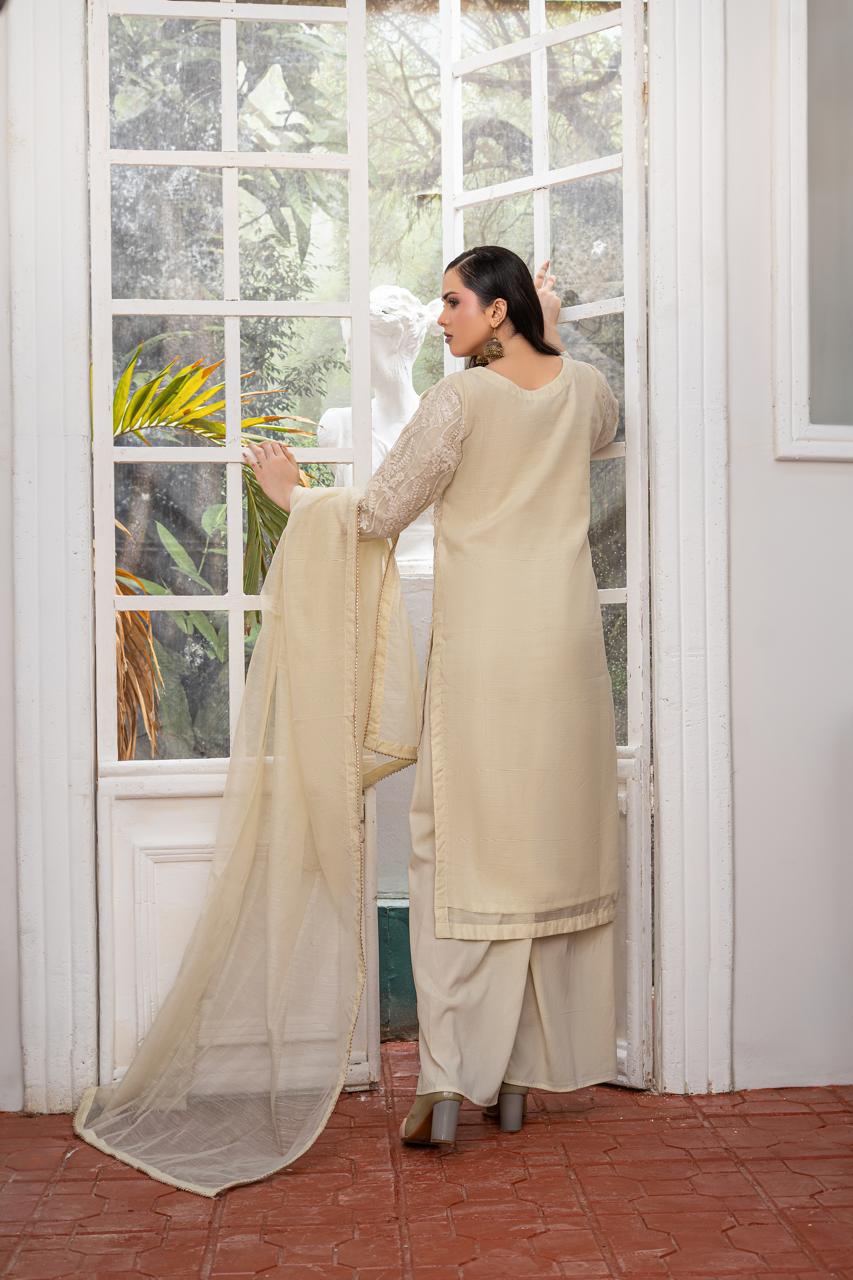 Vanilla | Organza | Embroidered | 3-Piece Suit