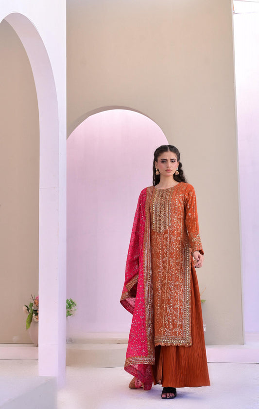 Rust Orange Embroidered Wedding Dress