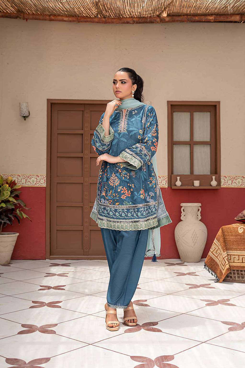 Peacock Blue | Banadora | Printed | 3-Piece Suit