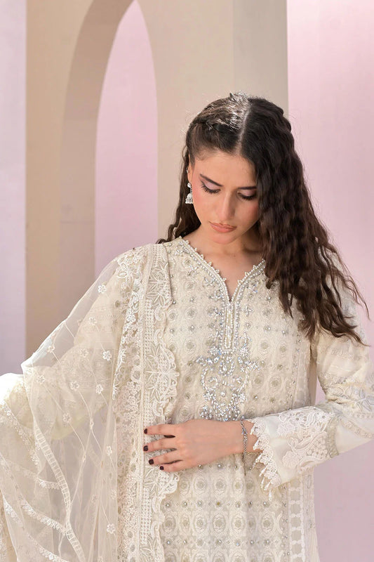 Embroidered Chiffon A-Line Suit with Net Dupatta