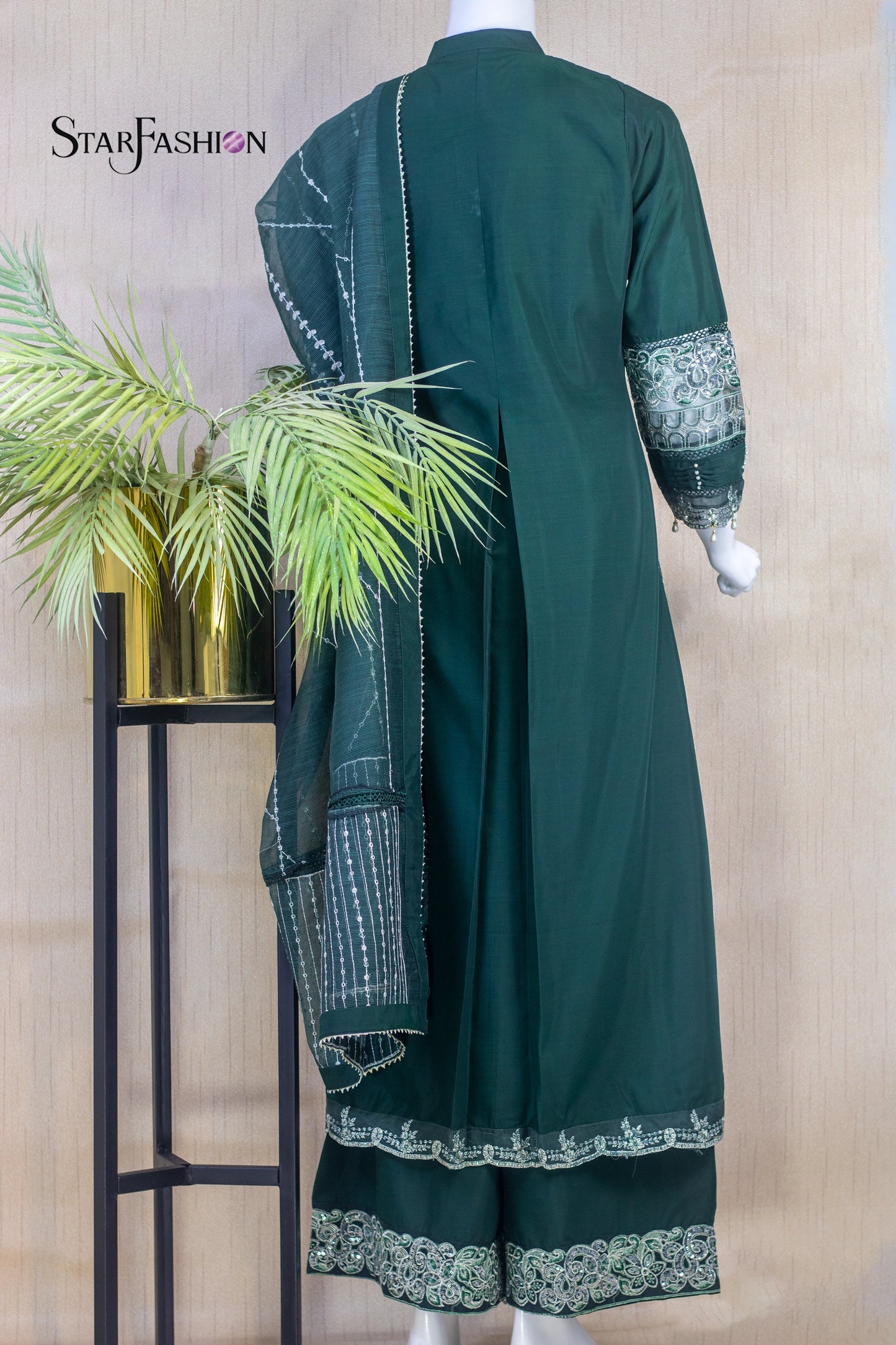 3-Piece Dress with Khaddi Dupatta & Palazzo