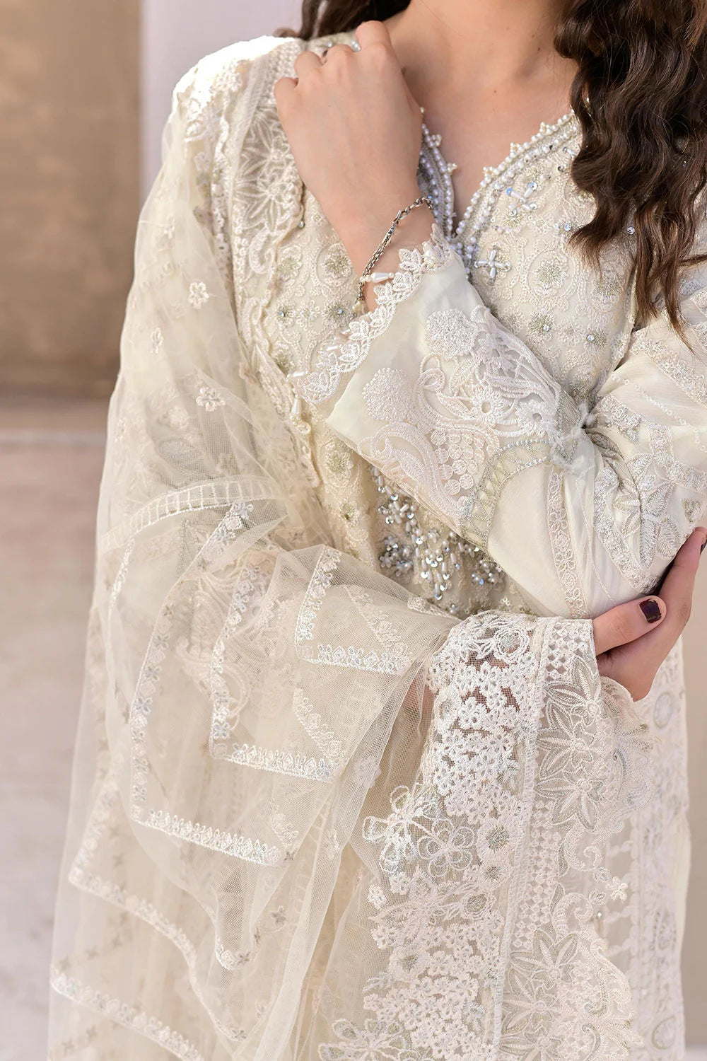 Embroidered Chiffon A-Line Suit with Net Dupatta