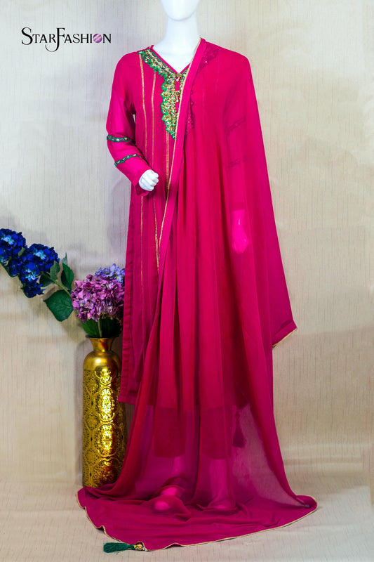 Elegant Chiffon Straight Suit with Silk Trouser