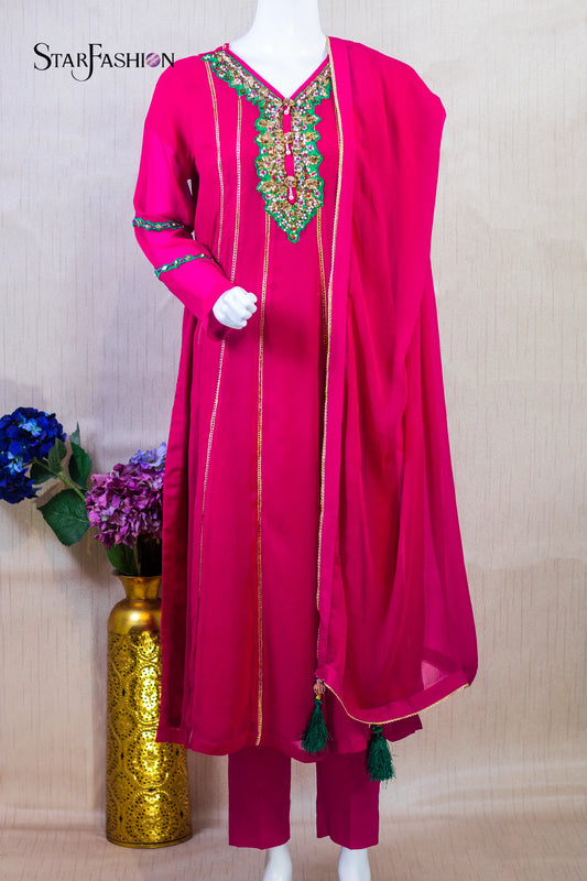 Elegant Chiffon Straight Suit with Silk Trouser