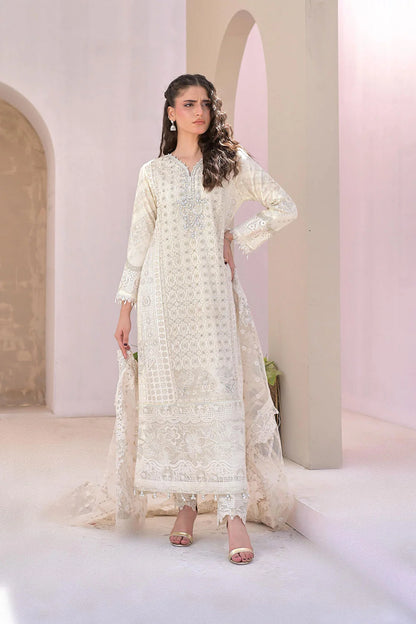 Embroidered Chiffon A-Line Suit with Net Dupatta