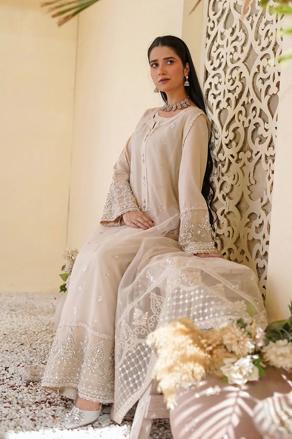 Crepe & Organza Gown with Dupatta