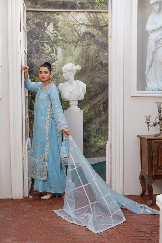 Baby blue | Organza | Embroidered | 4-Piece Suit