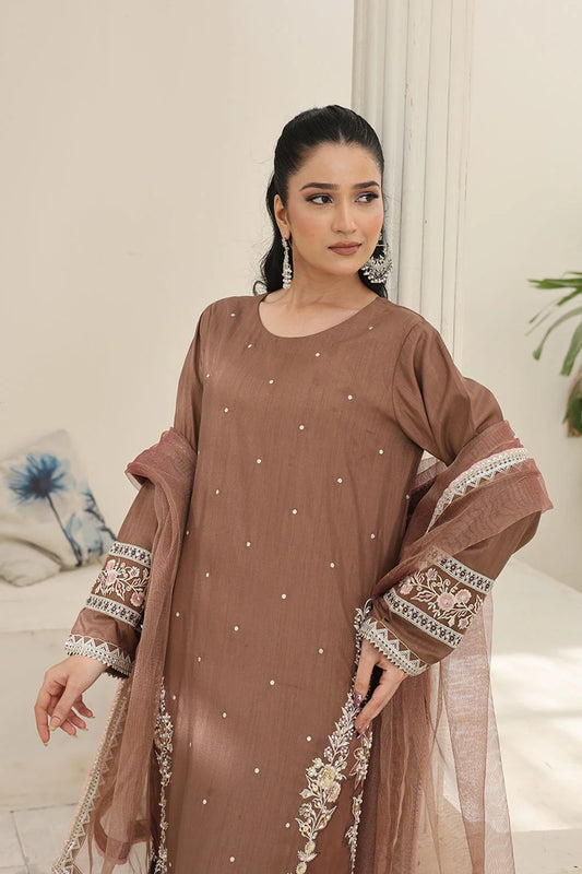 Embroidered Raw Silk Suit with Khaddi Net Dupatta