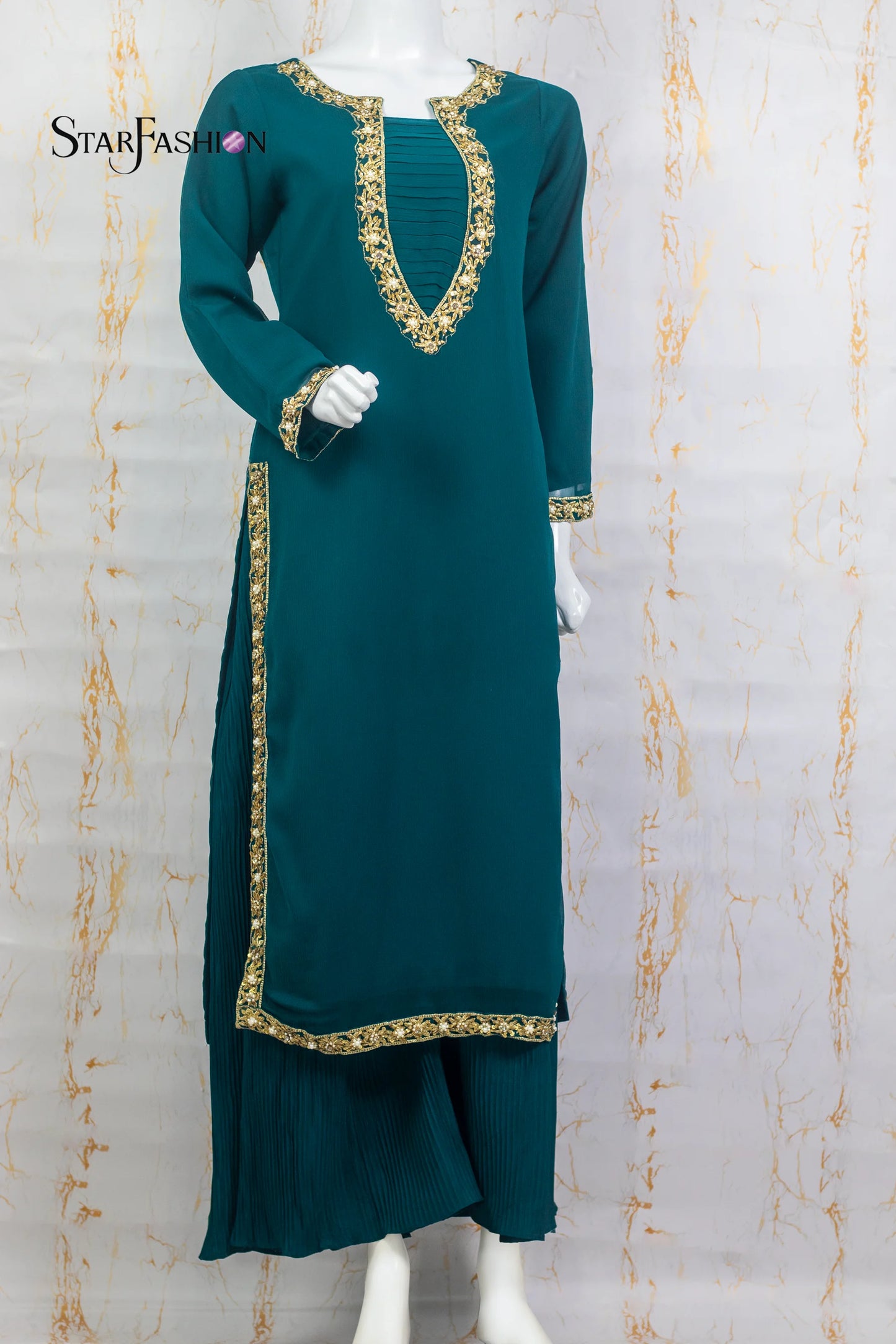 Sea Green Chiffon 3-Piece Dress with Dupatta