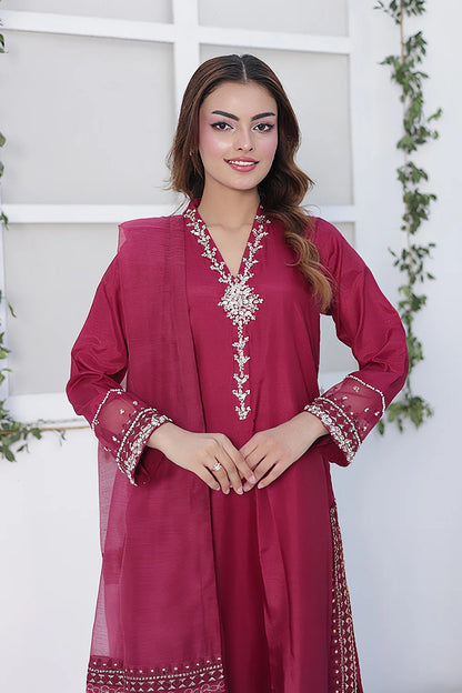 Chiffon A-Line Kurta Suit with Khaddi Net Dupatta