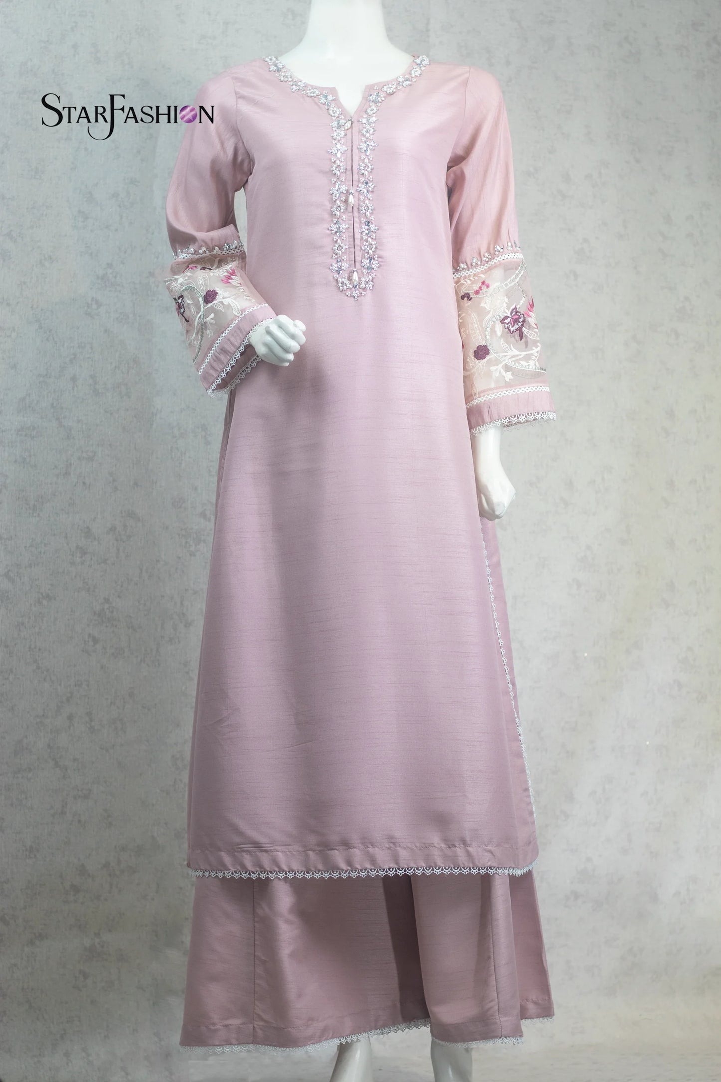 Elegant Silk Ensemble with Embroidered Organza Dupatta