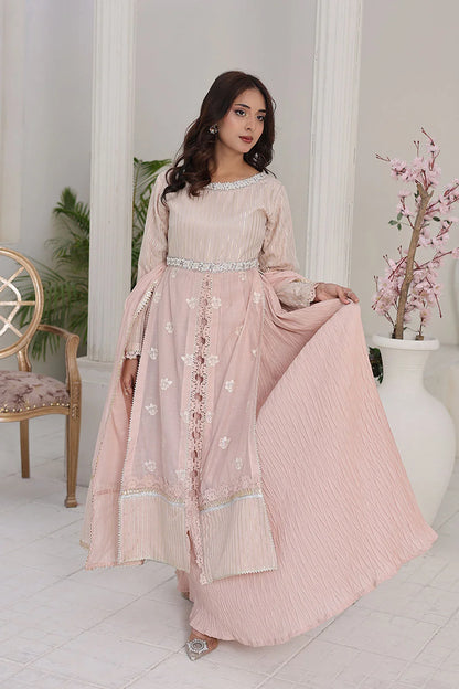 Embroidered Gown Style Chiffon Suit with Net Dupatta