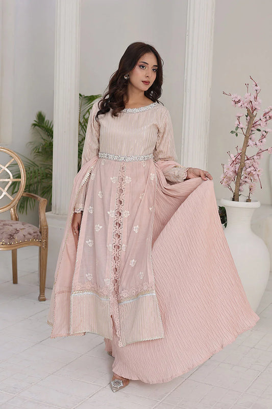 Embroidered Gown Style Chiffon Suit with Net Dupatta