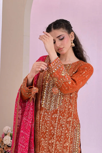 Fully Embroidered Chiffon A-Line Kurta with Plazzo