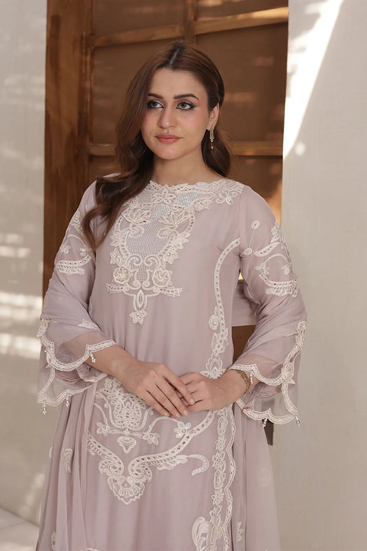 Chiffon A-Line Dress with Embroidered Dupatta & Gharara