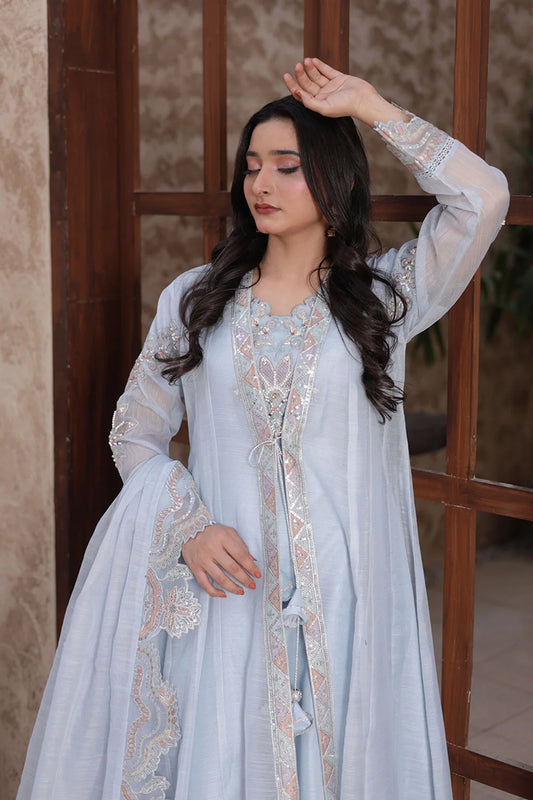 Embroidered Chiffon 4 Piece Coat Style Party Wear
