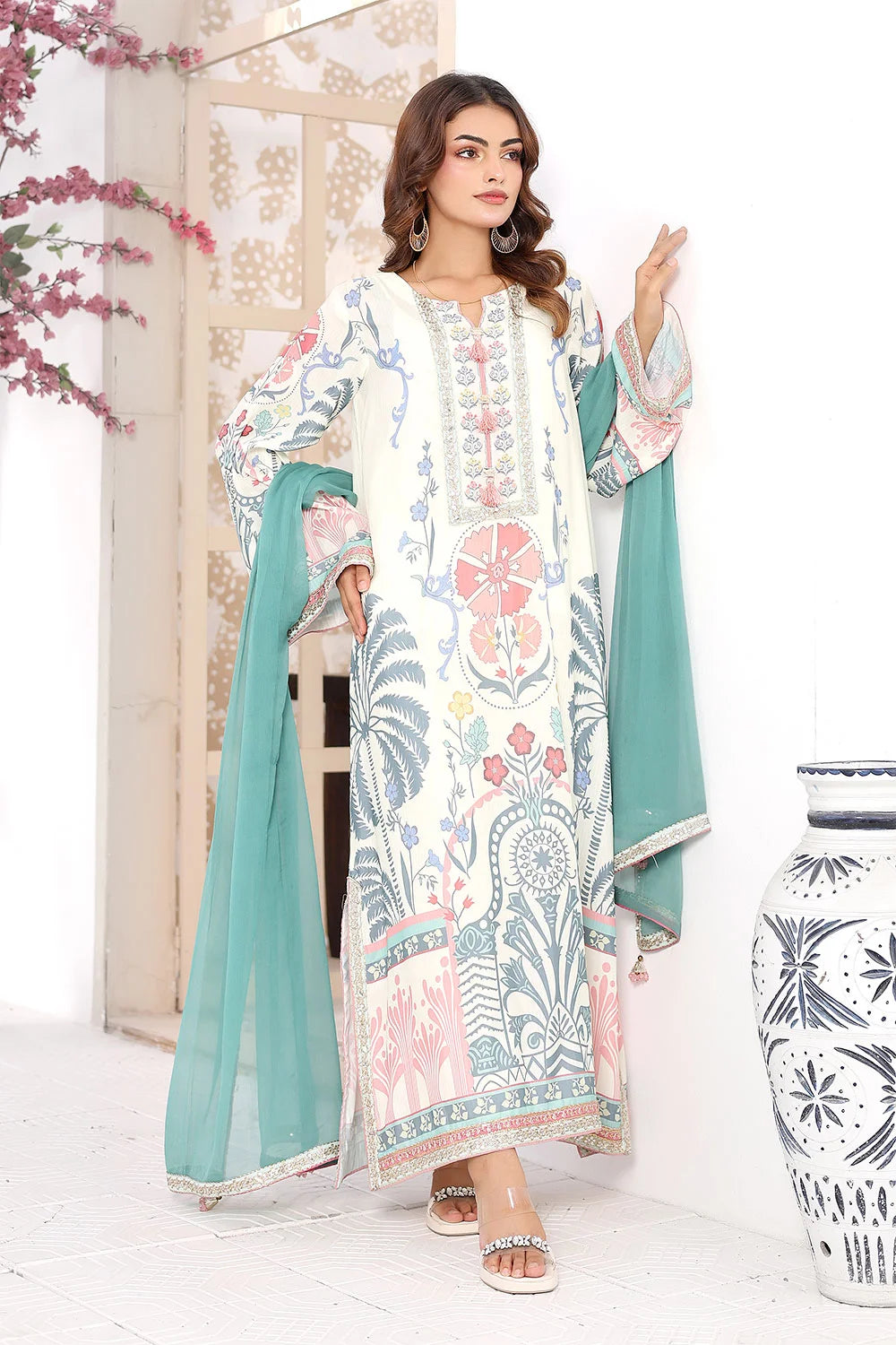 Printed Chiffon Straight Kurta with Chiffon Dupatta