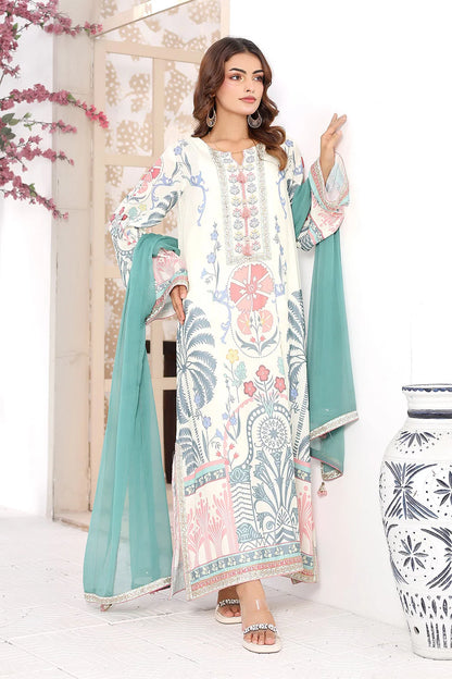 Printed Chiffon Straight Kurta with Chiffon Dupatta