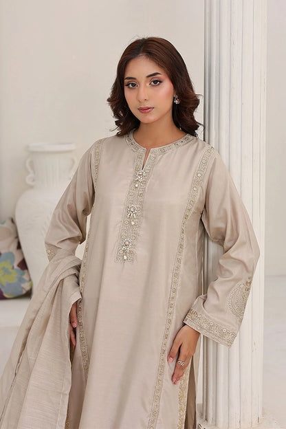 Refined Embroidered Raw Silk Straight-Cut Kurta Set