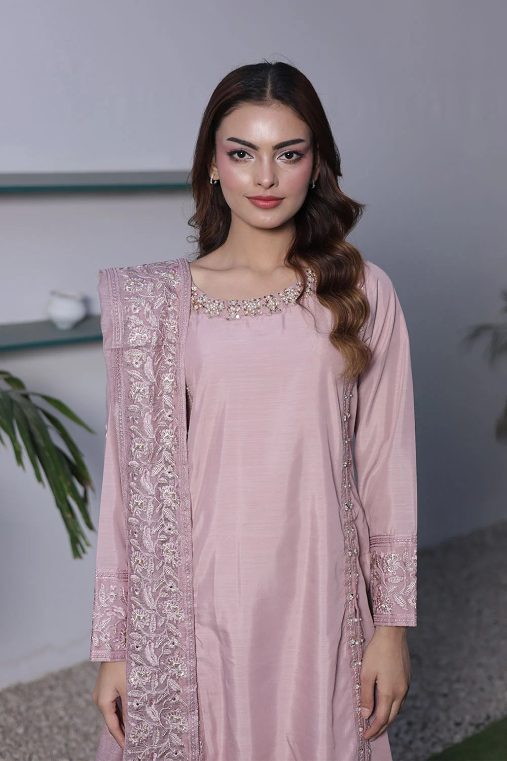 Silk Long A-Line Kurta Suit with Khaddi Net Dupatta