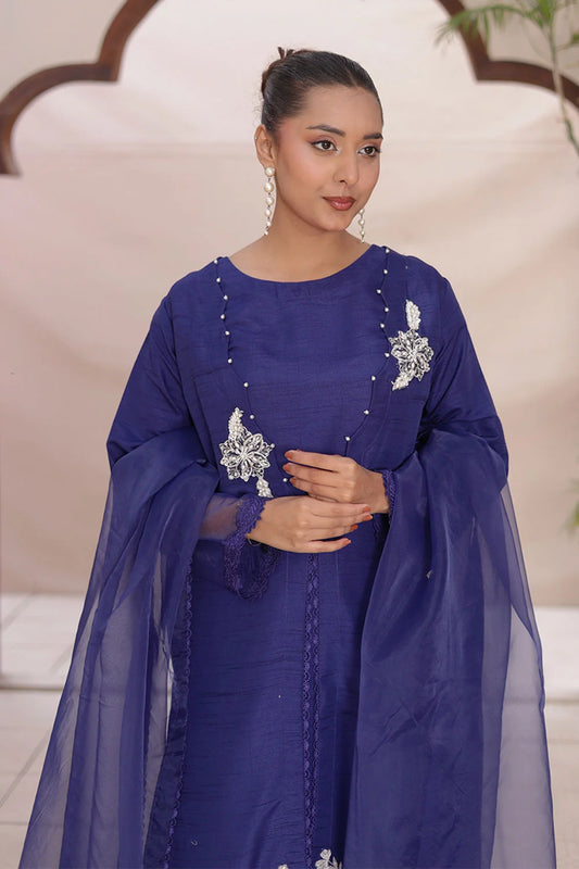 Coat Style Silk Suit with Net Dupatta & Plazzo