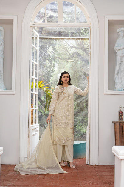 Vanilla | Organza | Embroidered | 3-Piece Suit