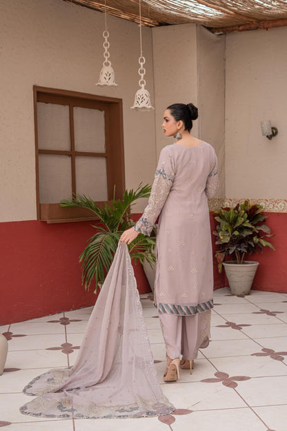 dusty Mauve | Chiffon | Embroidered | 3-Piece Suit