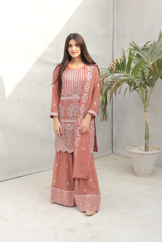 SF-2269 Blush Pink Chiffon Garara Design Dress