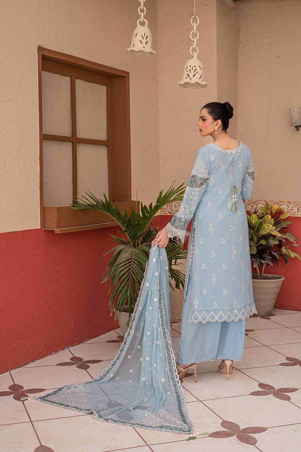 Baby Blue | Chiffon | Embroidered | 3-Piece Suit