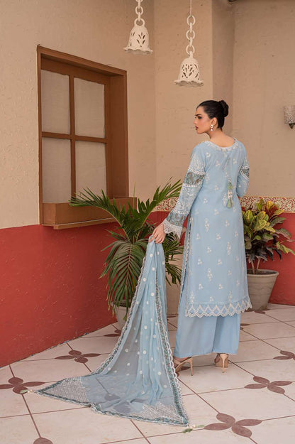 Baby Blue | Chiffon | Embroidered | 3-Piece Suit