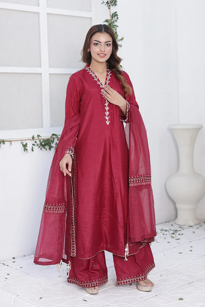 Chiffon A-Line Kurta Suit with Khaddi Net Dupatta