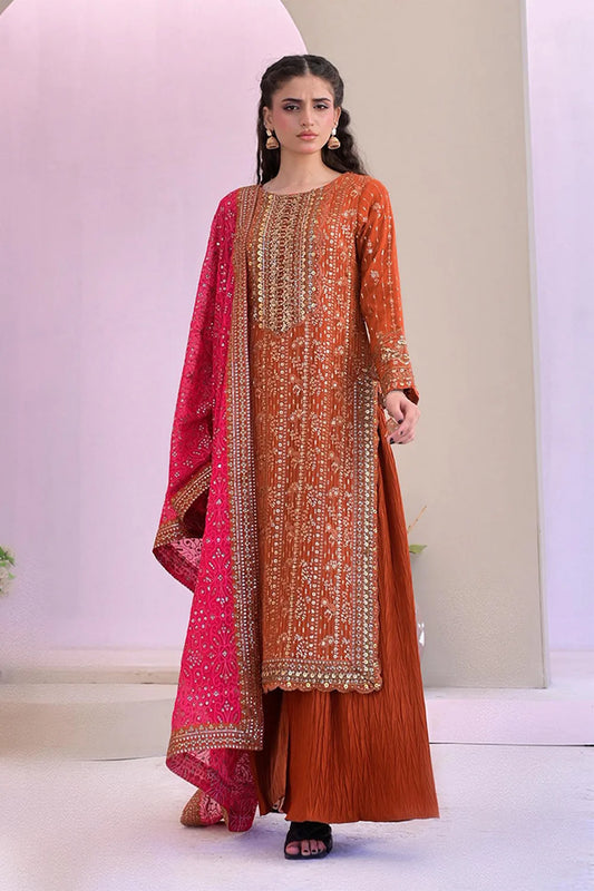 Fully Embroidered Chiffon A-Line Kurta with Plazzo