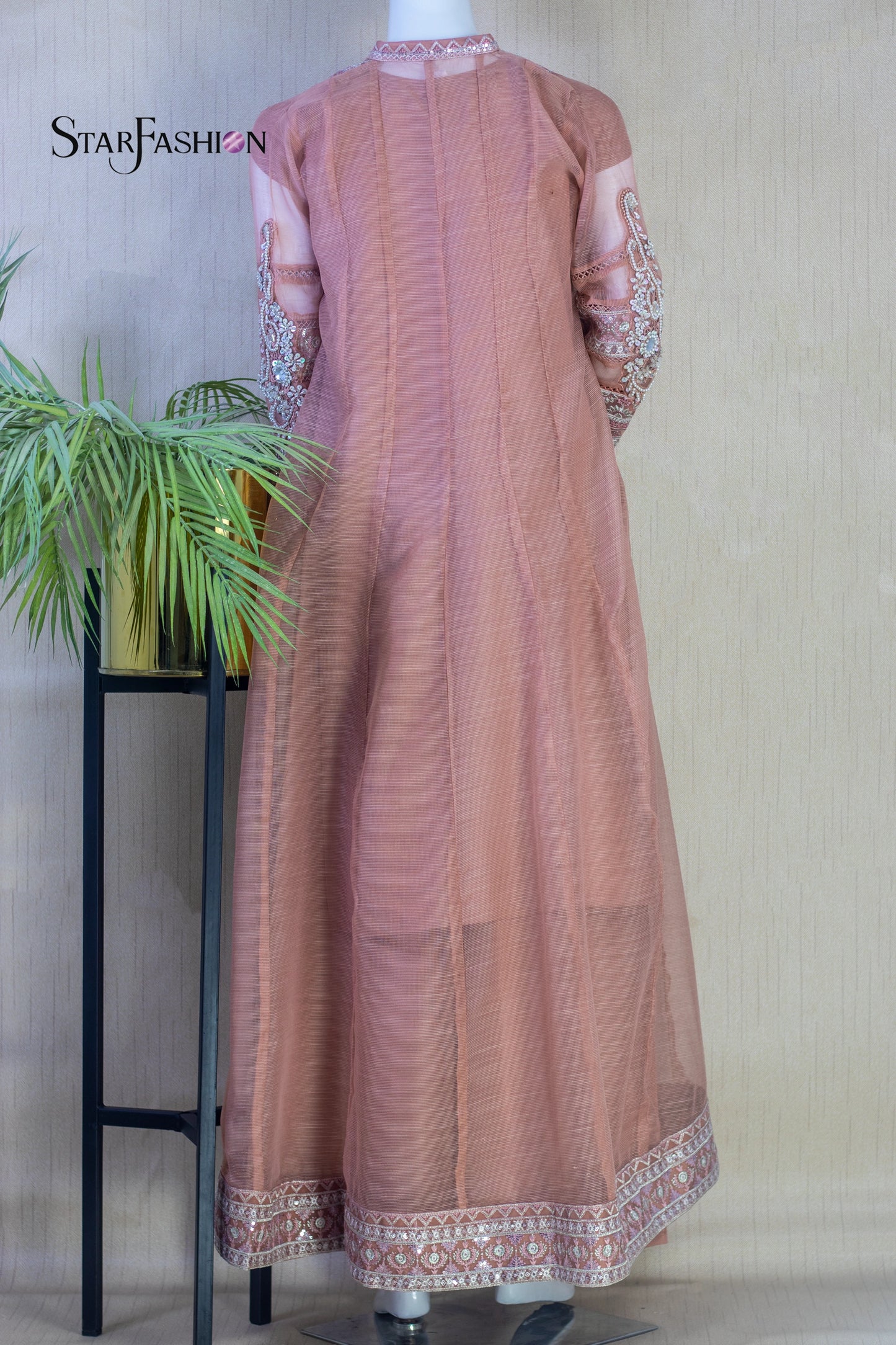 Iridescent Silk Waistcoat-Style Outfit with Chiffon Dupatta