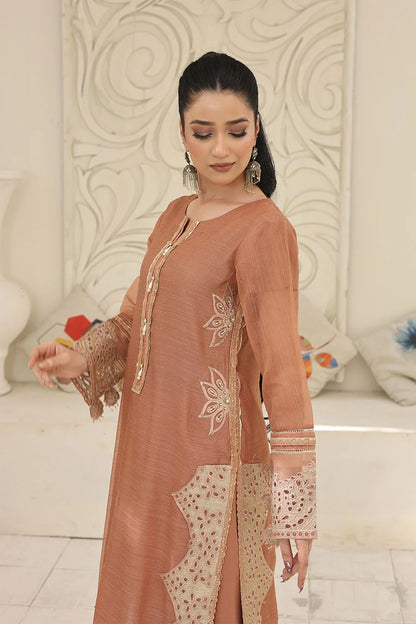 Embroidered Khaddi Net Kurta Set with Plazzo & Dupatta