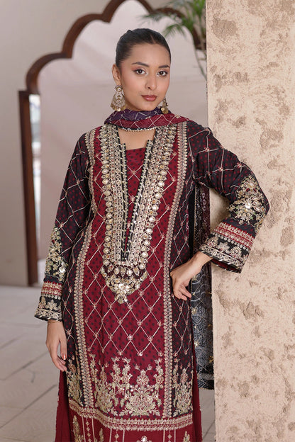 Maroon Chiffon Straight Shirt with Malai Silk Plazzo & Chunri Dupatta